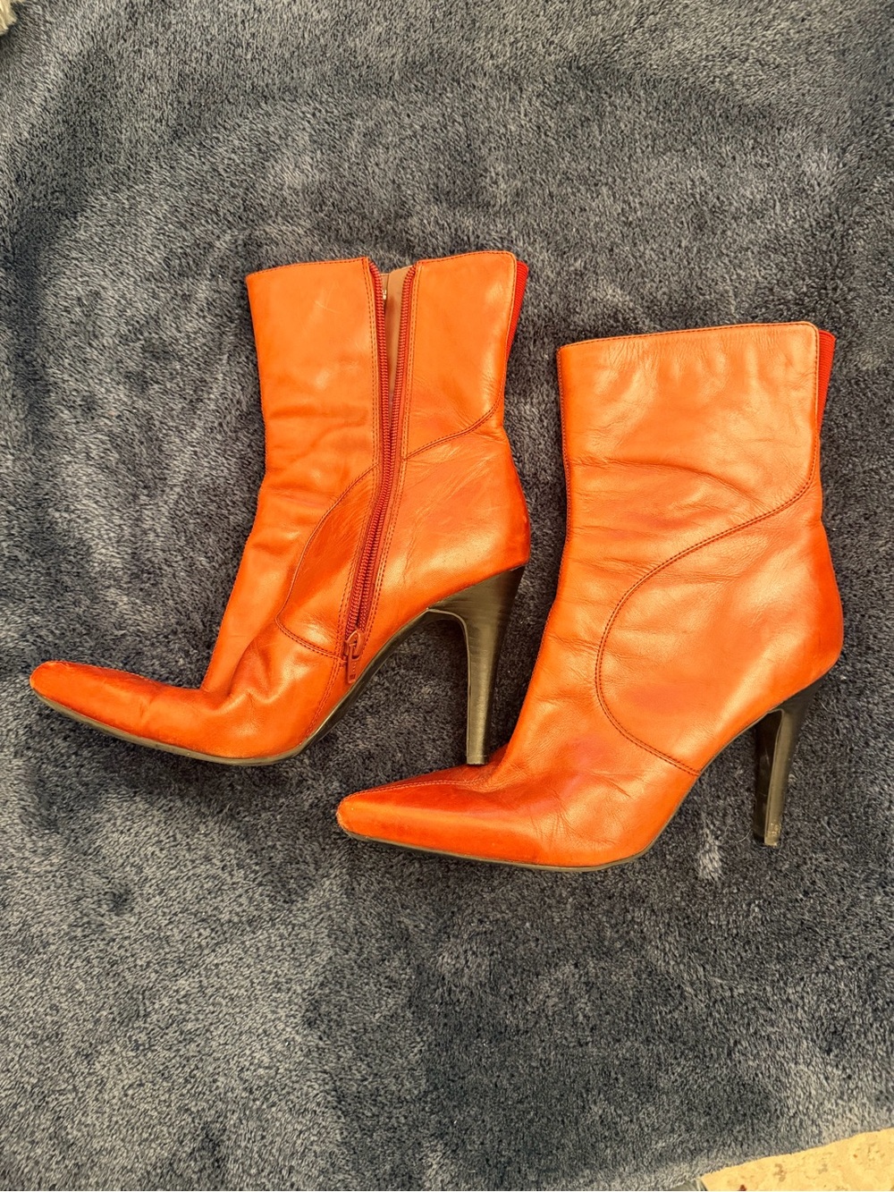 Nine West Orange Pointed-Toe Stiletto Leather Ankle Boots Size 10